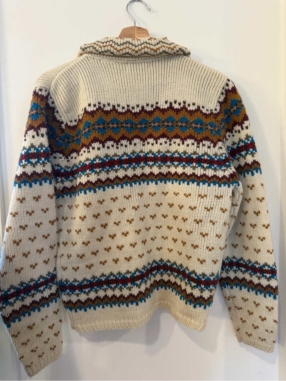 Cream Shawl Collar Fair Isle Cardigan Sweater - Picture 5 of 5